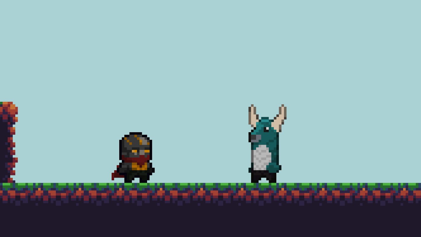 Intuitive Game Design EPQ — pixel platformer with ninja and animal character on a grass platform